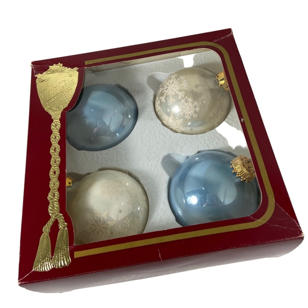 Rauch Victoria Collection Ornaments Decorated Ball Set of 4 Blue 2.5 inch Balls